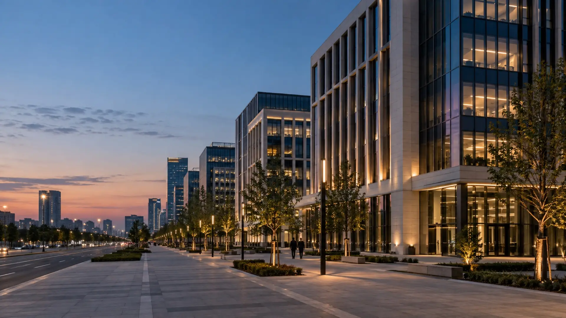Business district in the evening